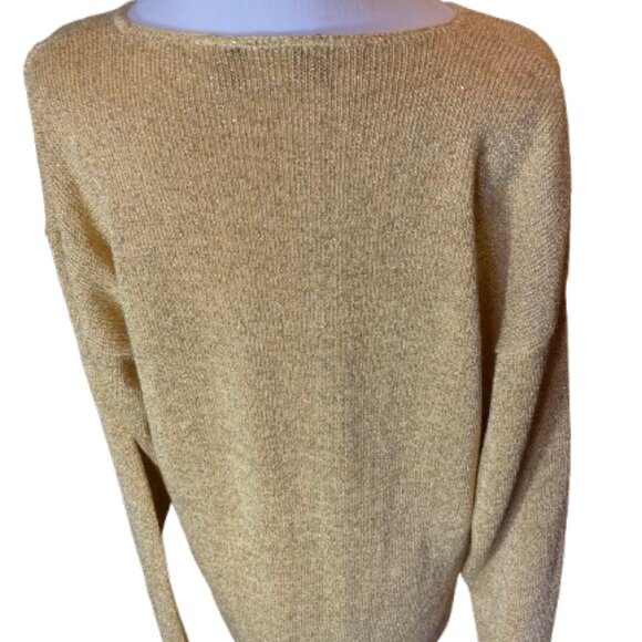 Dana Scott Vintage Gold Sparkle Top Pull-Over Round Neck Relaxed Fit LS, size XL - Picture 2 of 12